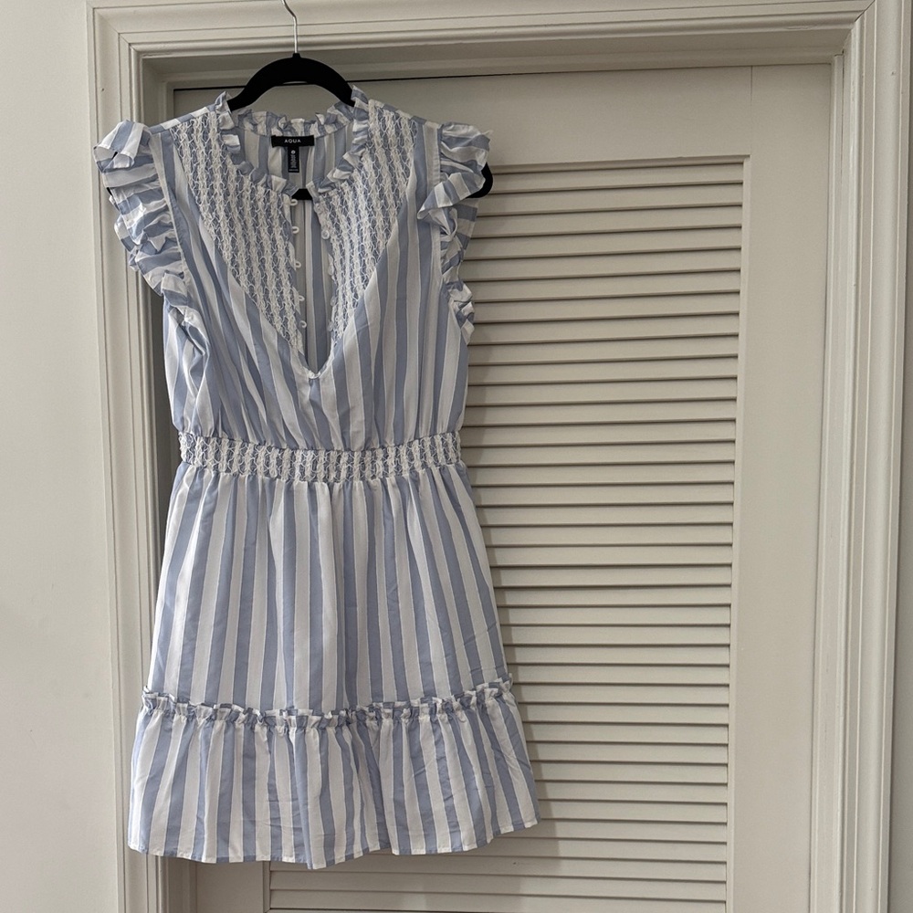 Aqua Blue and White Striped Midi Dress